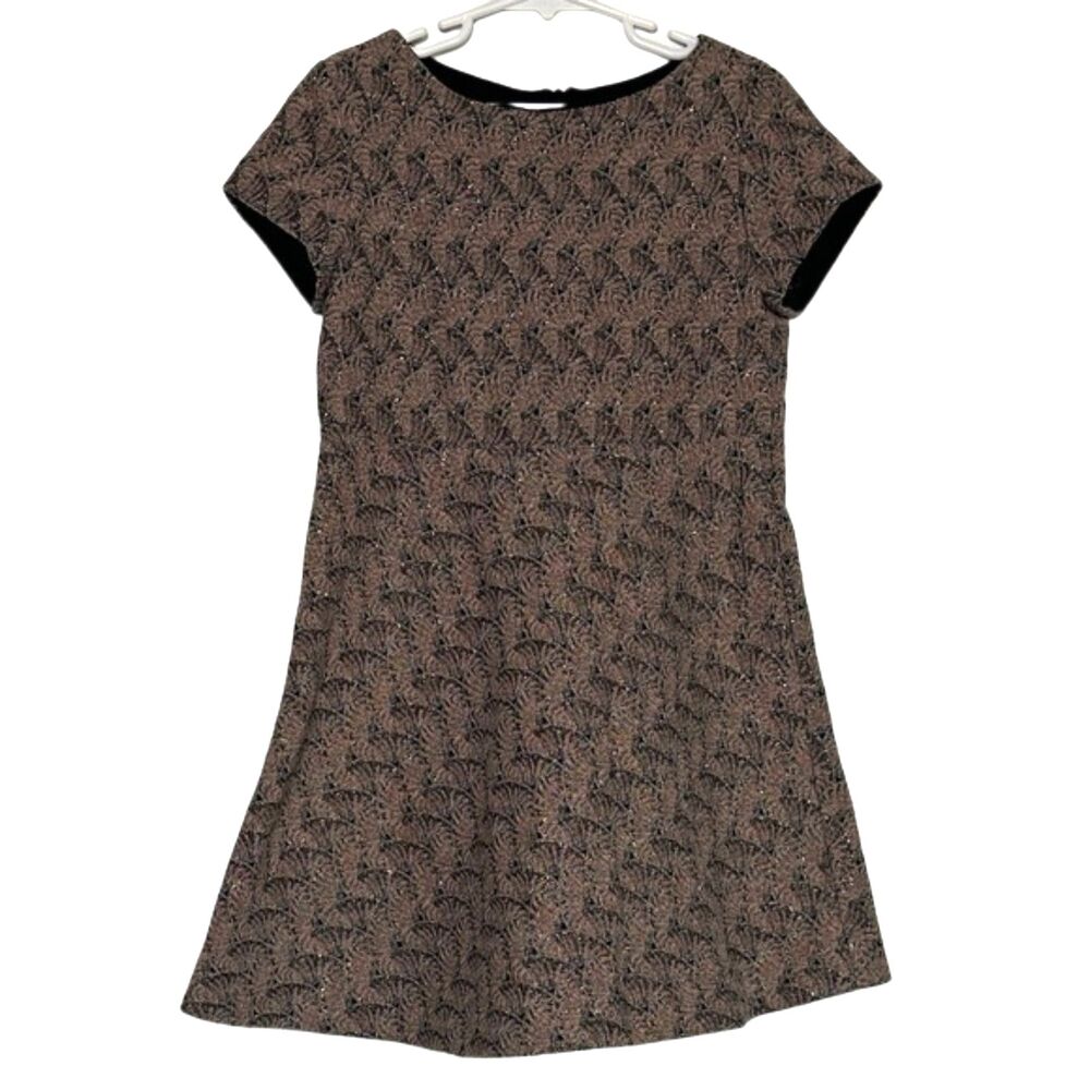 Zara Girls Tweed Dress Size 8 Kids Short Sleeve Textured Metallic Threat Lined